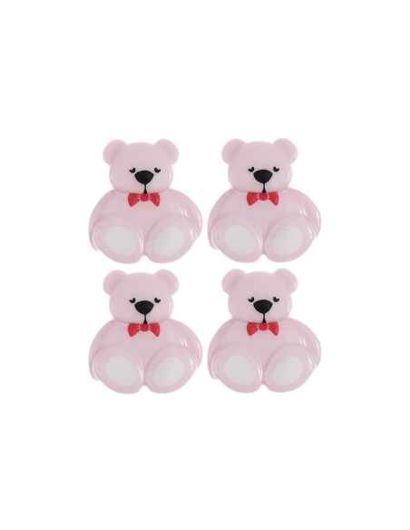Carte de 4 boutons nounours - Lilas 16 x 18 mm