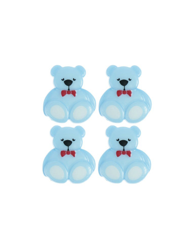 Carte de 4 boutons nounours - Bleu 16 x 18 mm