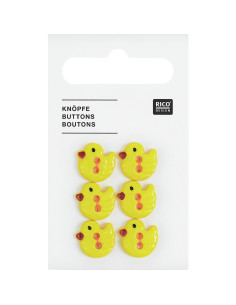 Carte de 6 boutons canards - Jaune 13 x 12 mm
