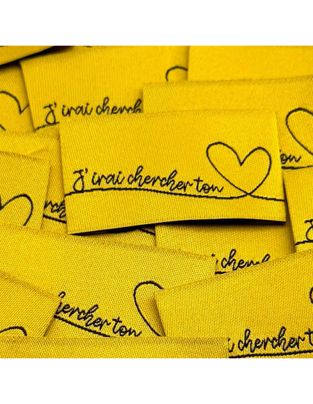 Lot de 5 étiquettes tissées à coudre j'irai chercher ton coeur