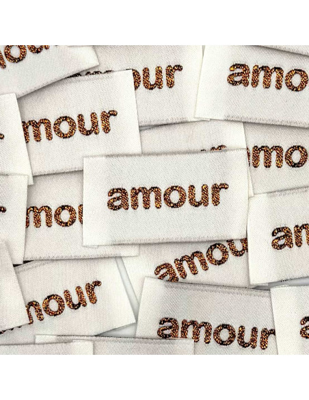 Lot de 5 étiquettes tissées à coudre Amour - Bronze