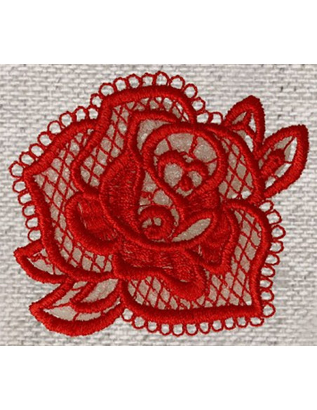 Écusson thermocollant rose dentelle rouge