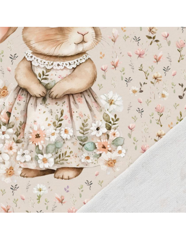 Panneau tissu sweat léger 40 cm x 50 cm - Lapine en robe