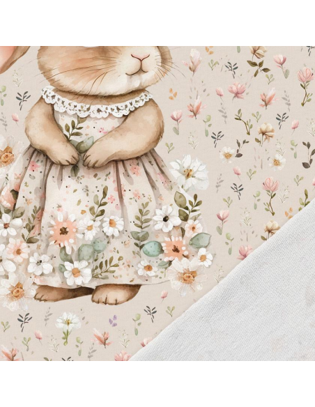 Panneau tissu sweat léger 40 cm x 50 cm - Lapine en robe