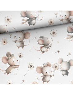 Tissu coton premium - Souris et pissenlits