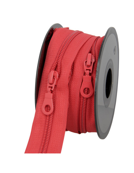 Rouleau de 5 mètres de fermeture nylon 5 mm avec tirettes - Rouge