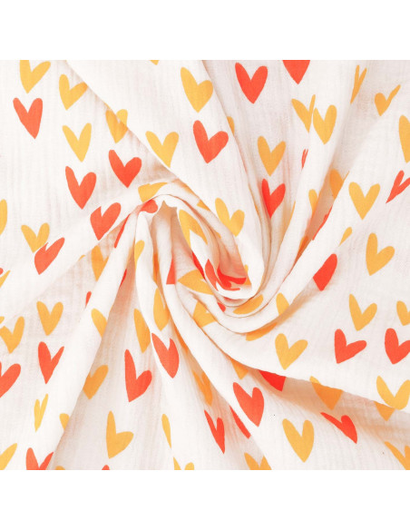 Tissu double gaze de coton - Cœur
