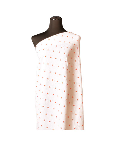 Tissu double gaze de coton - Petit coeur rouge