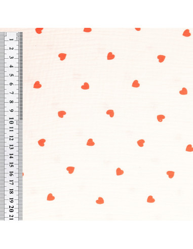 Tissu double gaze de coton - Petit coeur rouge