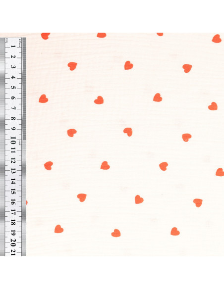 Tissu double gaze de coton - Petit coeur rouge