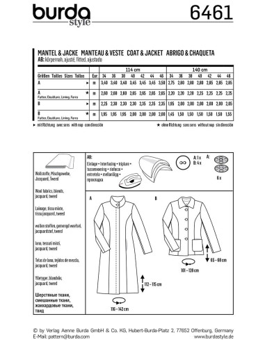 Patron de manteau et veste - Burda 6461