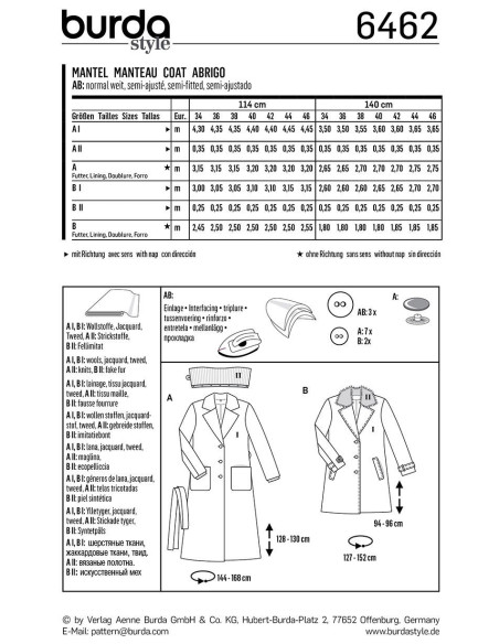Patron de manteau - Burda 6462
