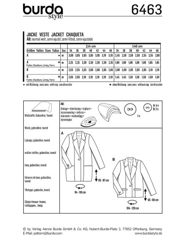 Patron de veste - Burda 6463