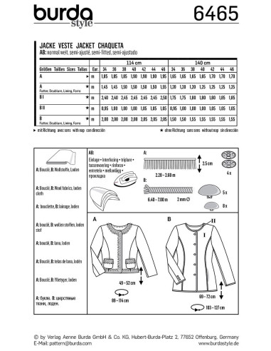 Patron de veste - Burda 6465