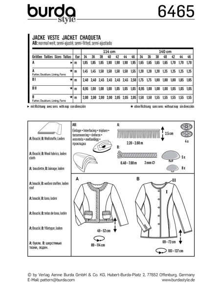 Patron de veste - Burda 6465
