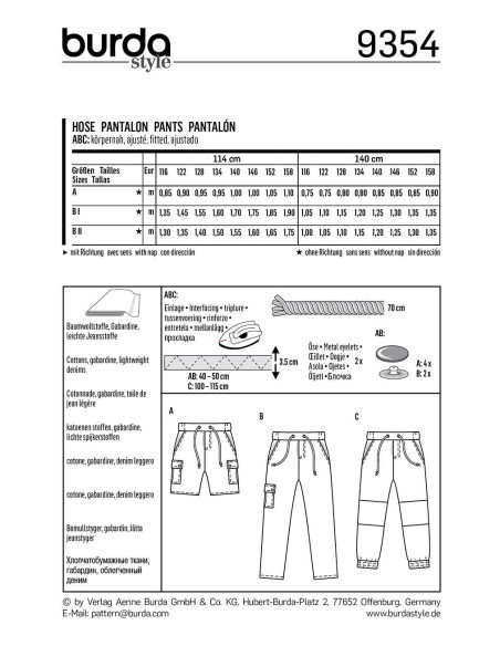 Patron de pantalon - Burda 9354