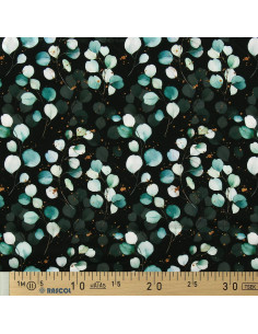 Tissu viscose - Eucalyptus Fond noir 2