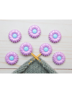 Bouchons stoppeurs de mailles pour aiguilles à tricoter - Marguerite violette 2