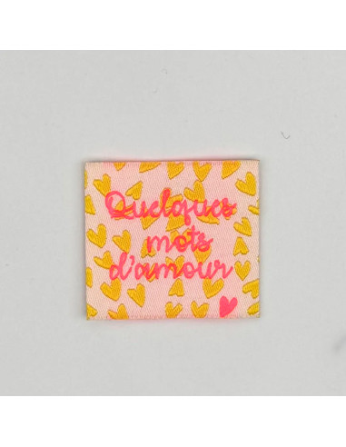 Lot de 5 étiquettes tissées à coudre Quelques mots d'amour - Fluo