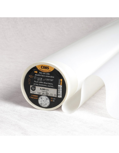 Film de colle double face extensible pour tissus stretch - Blanc