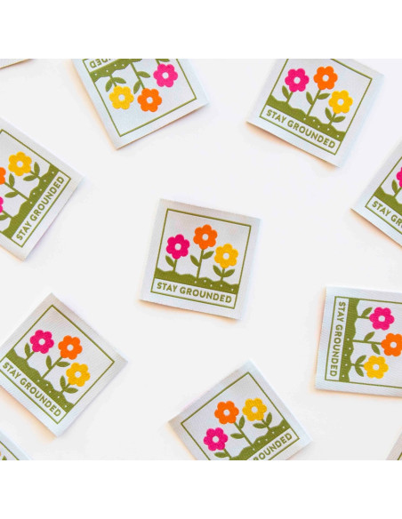 Lot de 4 étiquettes tissées - Petites fleurs