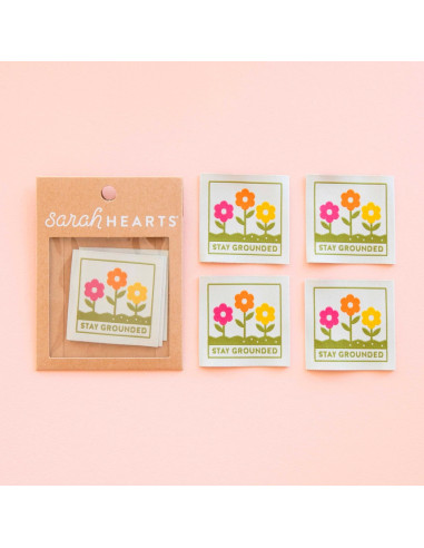 Lot de 4 étiquettes tissées - Petites fleurs