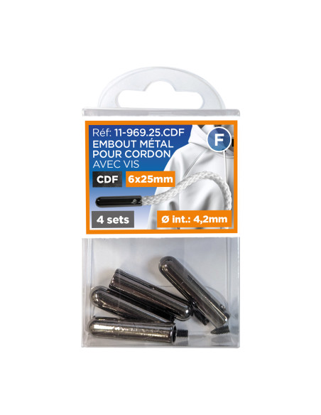 Set de 6 embouts métal pour cordons avec vis - Canon de fusil