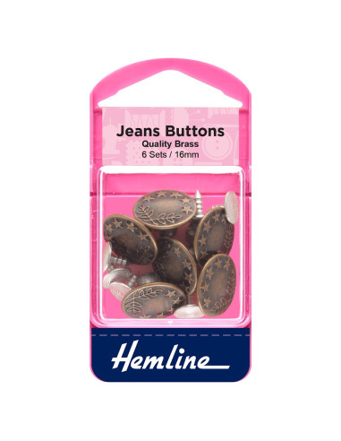 Boite de 6 boutons jeans 16 mm - Bronze