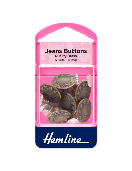 Boite de 6 boutons jeans 16 mm - Bronze