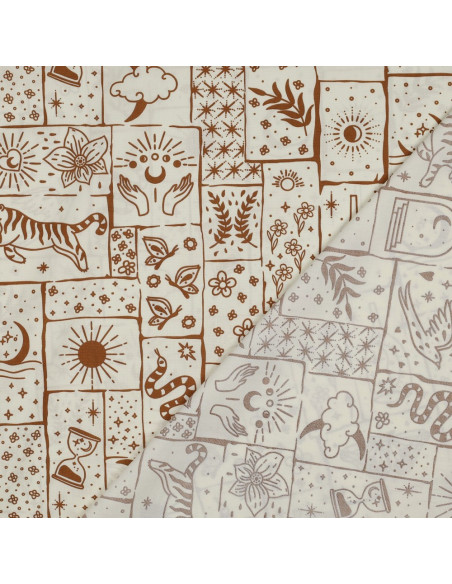 Tissu popeline de coton - Mystic fond écru