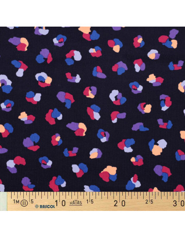 Tissu velours milleraies fantaisie - Thaïs fond bleu marine