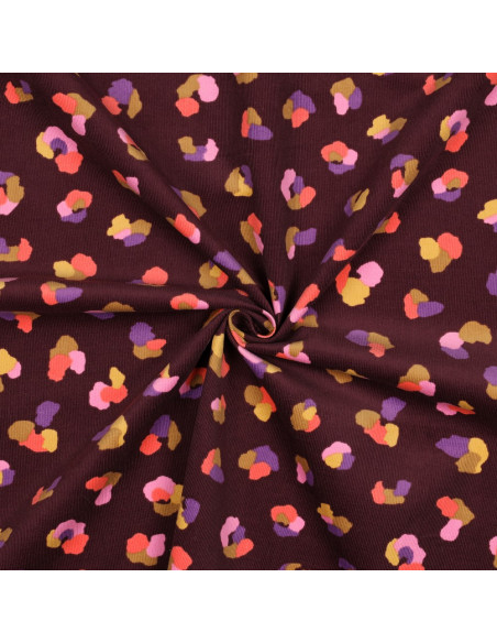 Tissu velours milleraies fantaisie - Thaïs fond bordeaux