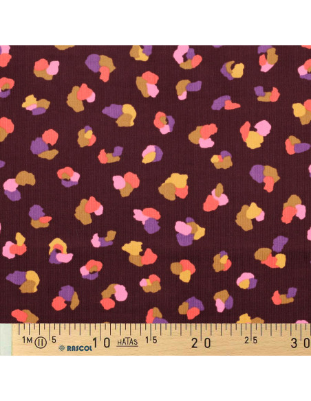 Tissu velours milleraies fantaisie - Thaïs fond bordeaux