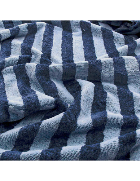 Tissu micro éponge de bambou rayée - Baltique et indigo