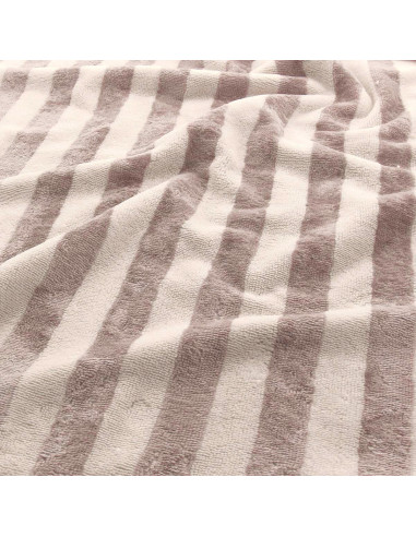 Tissu micro éponge de bambou rayée - Écru et galet
