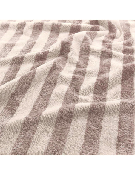 Tissu micro éponge de bambou rayée - Écru et galet