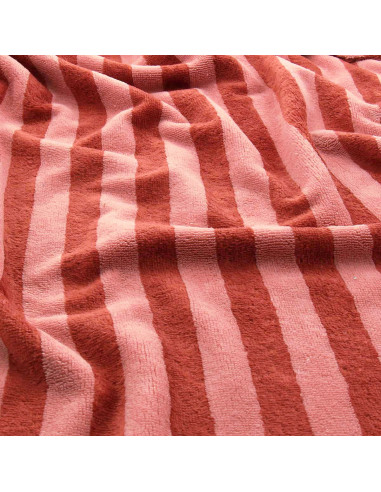 Tissu micro éponge de bambou rayée - Marsala et paprika
