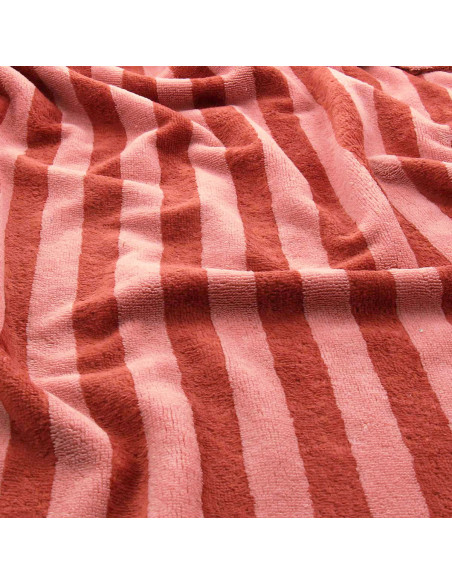 Tissu micro éponge de bambou rayée - Marsala et paprika