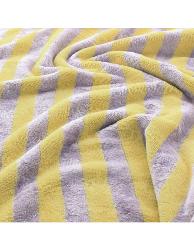 Tissu micro éponge de bambou rayée - Lemon et lilas