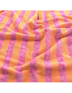 Tissu micro éponge de bambou rayée - Melon et bonbon
