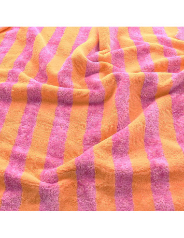 Tissu micro éponge de bambou rayée - Melon et bonbon