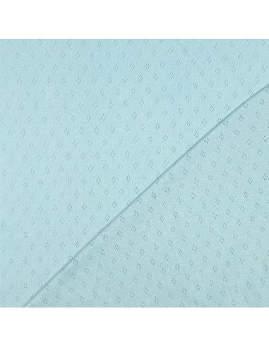 Tissu jersey maille pointelle - Bleu clair