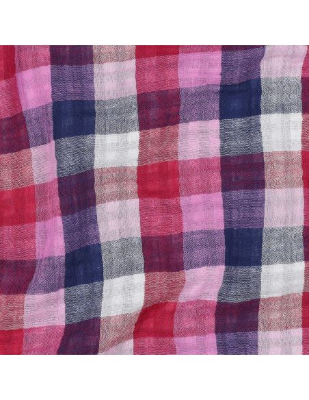 Tissu double gaze de coton à carreaux - Lilas et bleu marine
