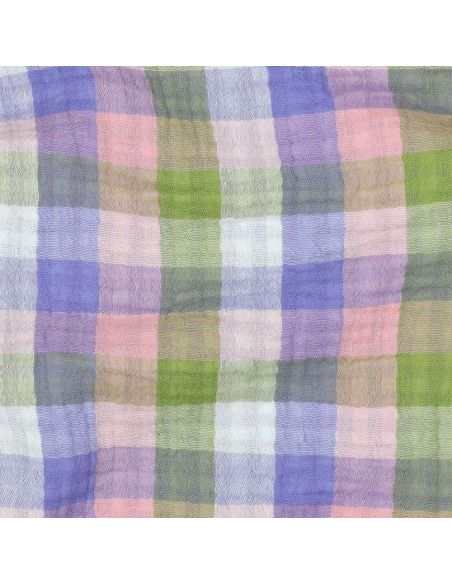 Tissu double gaze de coton à carreaux - Rose et lavande