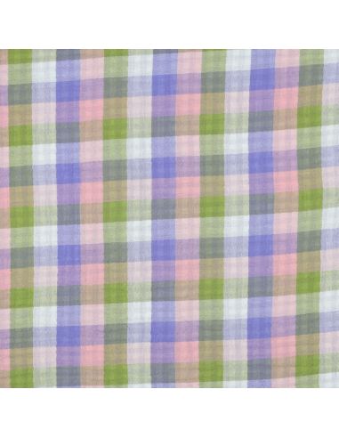 Tissu double gaze de coton à carreaux - Rose et lavande