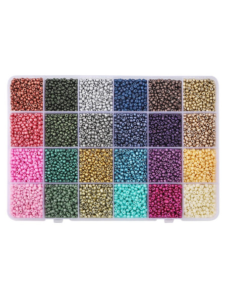 Coffret 12000 perles de rocaille métallique 3 mm