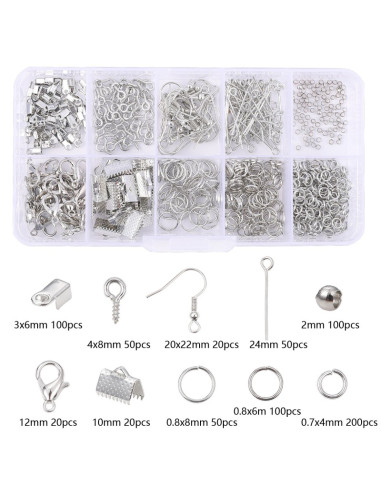 Kit 710 pièces pour création de bijoux - Rhodium