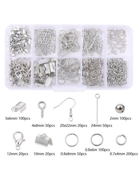 Kit 710 pièces pour création de bijoux - Rhodium
