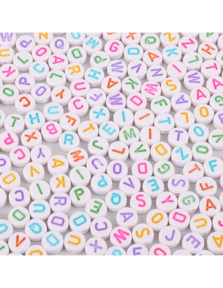 Sachet de 100 perles rondes blanches - Lettres multicolore