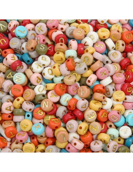 Sachet de 100 perles rondes couleurs - Lettres dorées
